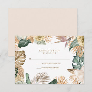 Botanische tropische florale goldene maue Hochzeit RSVP Karte