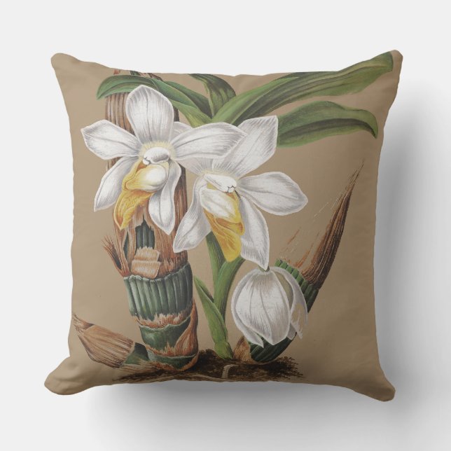 Botanische tropische Orchideen-Blumen-Blumenkissen Kissen (Vorderseite)