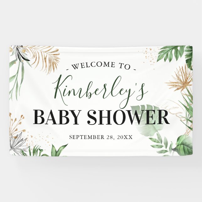 Botanische tropische Vegetation & Gold Baby Dusche Banner (Horizontal)