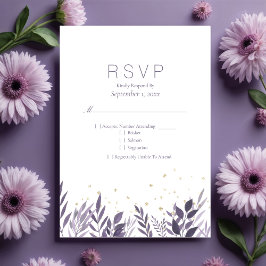 Botanische UAWG Wedding mit lila Gold Glitzer RSVP Karte