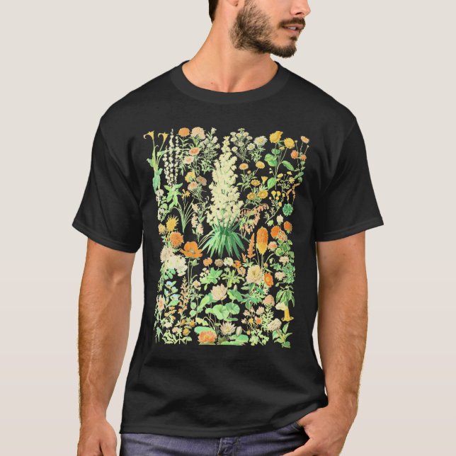Botanische Übersicht über die Inspirierte Blume T-Shirt (Vorderseite)