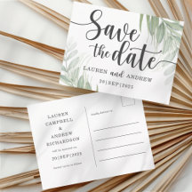 Botanische und Skriptgrüne Save the Date Postkarte