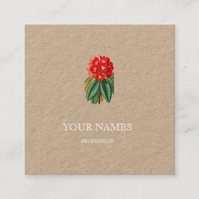 BOTANISCHE UNTERNEHMENSKARTE "RHODODENDRON" QUADRATISCHE VISITENKARTE (Vorderseite)