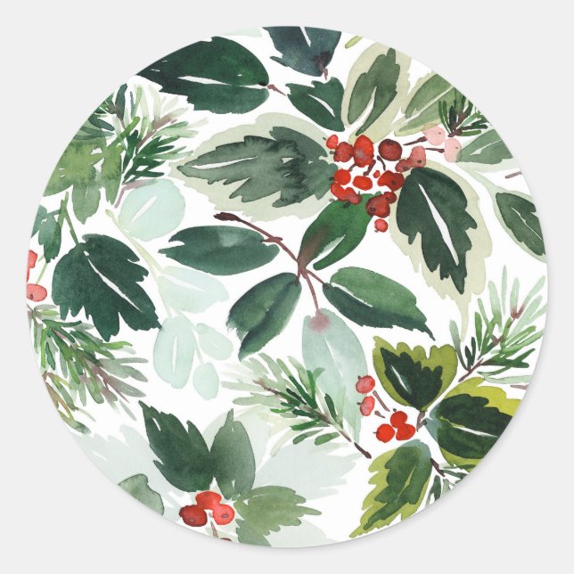 Botanische Variegation Winterberry Muster Weihnach Runder Aufkleber (Vorderseite)