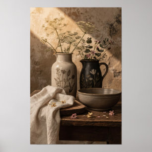 Botanische Vasen und irdene Schüssel Poster