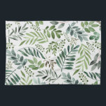 Botanische Vegetation Blätter Wasserfarbe Geschirrtuch<br><div class="desc">Rustikale Aquarellpflanze Blätter Muster</div>