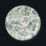 Botanische Vegetation Blätter Wasserfarbe Pappteller<br><div class="desc">Rustikale Aquarellpflanze Blätter Muster</div>