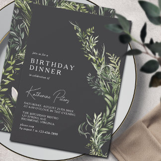 Botanische Vegetation | Elegant Moody Birthday Din Einladung