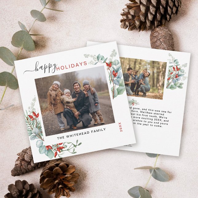 Botanische Vegetation Feiertagskarte (You will love these beautiful Christmas cards! They feature botanical watercolor pine and berries.)