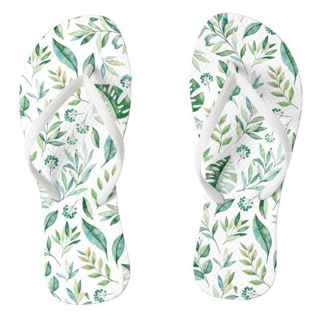 Botanische Vegetation Rustikales Muster Flip Flops (Fußbett)
