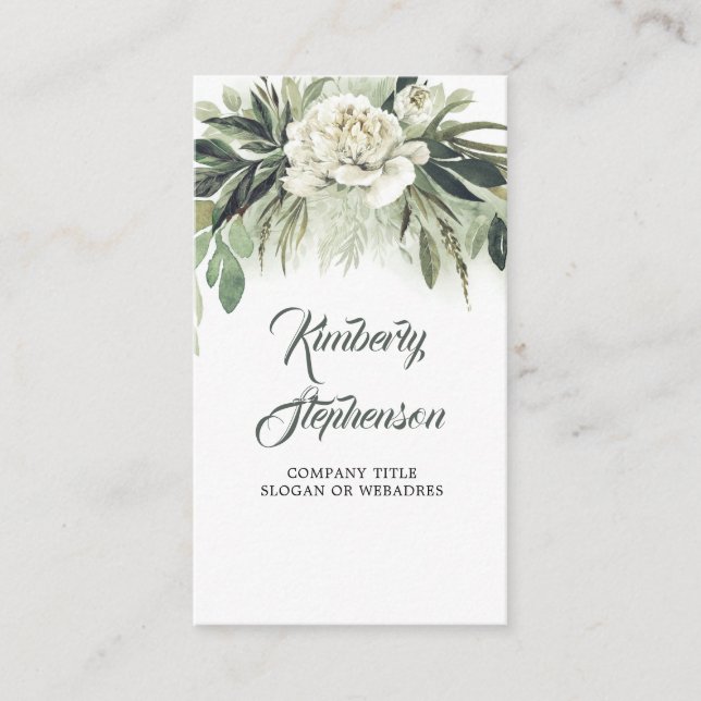 Botanische Vegetation und Garten mit weißem Peony Visitenkarte (Vorderseite)