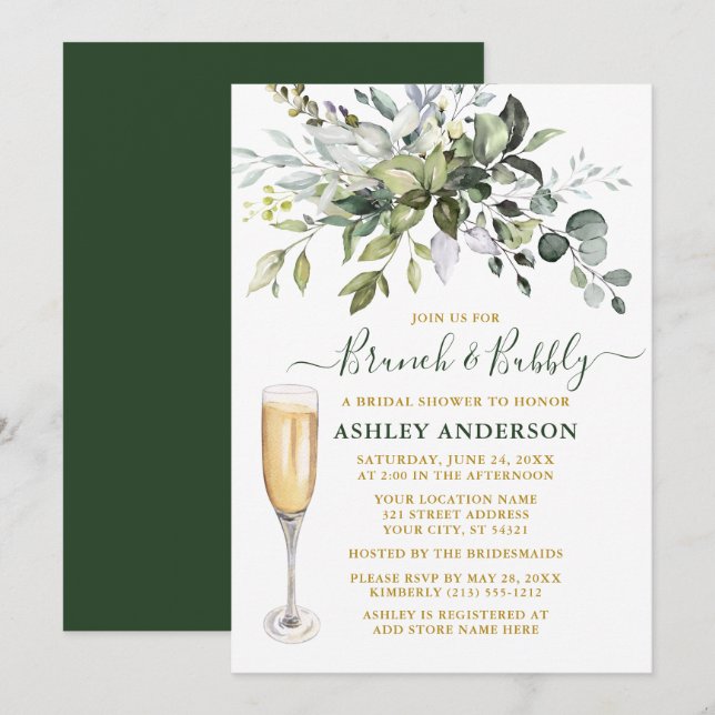 Botanische Vegetation Wasserfarbe Gold Brunch Bubb Einladung (Vorne/Hinten)