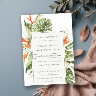 Botanische Verlobung Tropical Orange Green Leafy Einladung