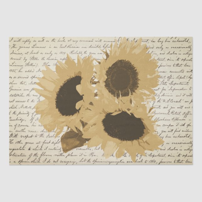 Botanische Vintage Beige Sonnenblumen Blumenschrif Seidenpapier (Vorderseite)
