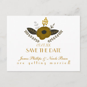 Botanische Vintage-Blumen-Save-the-Date-Postkarte Ankündigungspostkarte