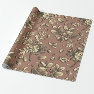 Botanische Vintage-Braune Eichenblätter Eicheln Geschenkpapier
