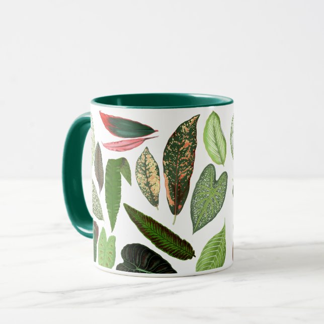 Botanische Vintage Grünflächen-Blätter Tasse (Vorderseite Links)