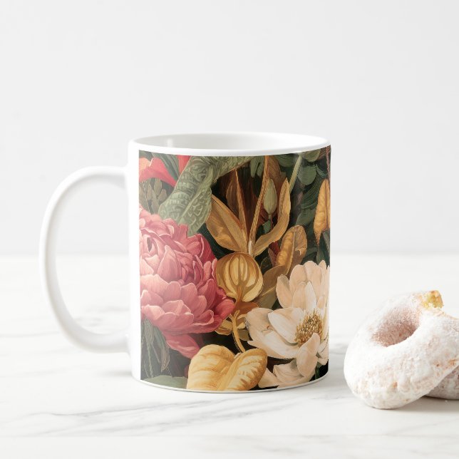Botanische Vintage-Illustration Kaffeetasse (Mit Donut)