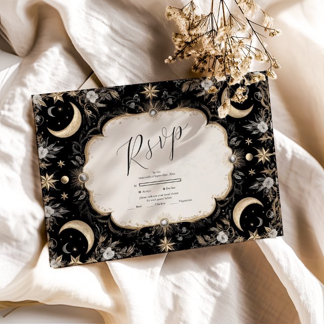 Botanische Vintage Mondsterne Hochzeit RSVP Karte (Von Creator hochgeladen)