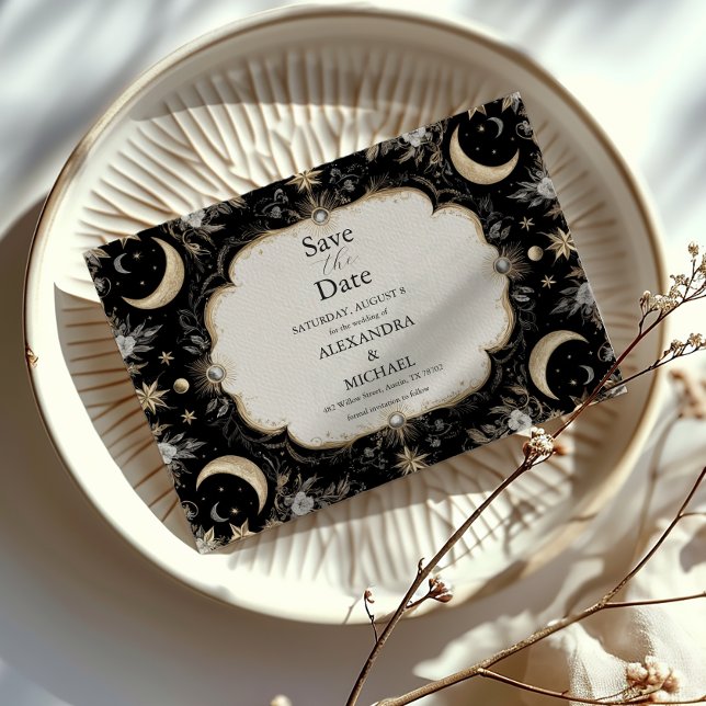 Botanische Vintage Mondsterne Hochzeit Save The Date (Von Creator hochgeladen)