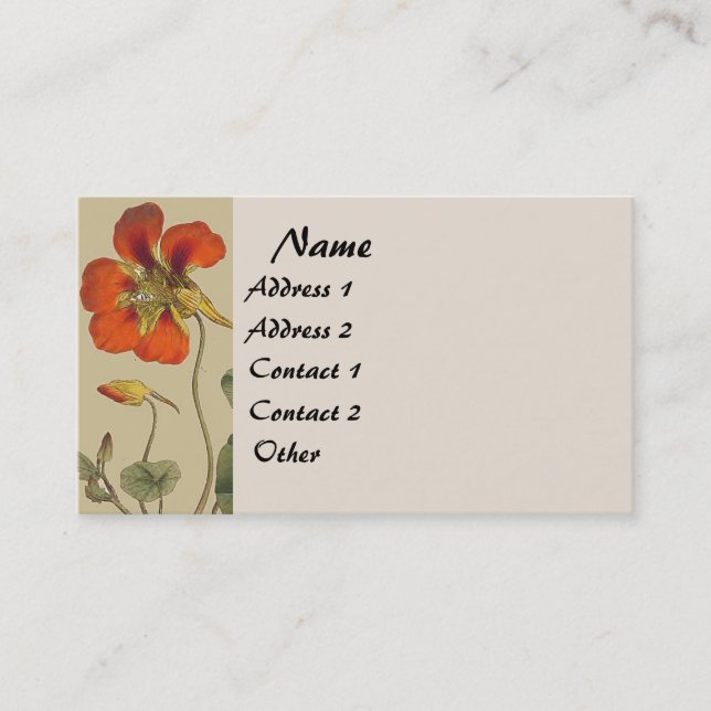 Botanische Vintage Nasturtium Floral Business Card Visitenkarte (Vorderseite)