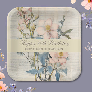 Botanische Vintaqe Wildblume 90. Geburtstag Pappteller