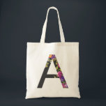 Botanische violette Blüten Letter A Monogram Tragetasche<br><div class="desc">Botanisch-violette Blüten Letter A Monogram Totbeutel | Moderne und elegante Monogramm Totttasche mit Aquarellbildern von Blume mit kohlefarbenem Hintergrund. Diese botanische Totentasche ist ein personalisiertes Geschenk. Andere Buchstaben und Farben sind verfügbar.</div>