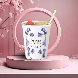 Botanische Violetten Purple Flowers Hochzeitspapie Pappbecher