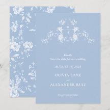 Botanische Vogel Französisch Blau Blumen Hochzeit