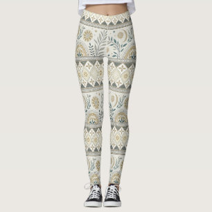 Botanische Volkskunst - nahtloses Muster Leggings