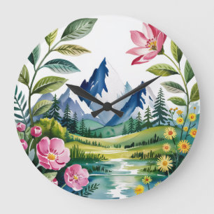 Botanische Wand in tropischer Wasserfarbe - Elegan Große Wanduhr