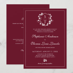 Botanische Wappen Burgund Hochzeit QR-Code Einladung