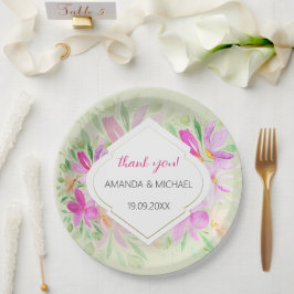 Botanische Wasserfarbe Boho Pink Lilac Floral Pappteller