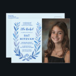 Botanische Wasserfarbe CUSTOM FOTO Bat Bar Mitzvah Postkarte<br><div class="desc">Perfekte Postkarte, um eine Fledermausmitzvah, Bar mitzvah oder andere jüdische Feier anzukündigen! Handgezeichnete, zarte Blättertramkunst für Sie! Vollständig anpassbar! Klicken Sie auf "Personalisieren" oben, um den Text zu bearbeiten, fügen Sie Ihr Foto. Klicken Sie auf "Bearbeiten mit dem Designwerkzeug", um die Schriftart, Farben und Einstellungen anzupassen. Auch als Karten und...</div>