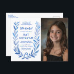 Botanische Wasserfarbe CUSTOM FOTO Bat Bar Mitzvah Postkarte<br><div class="desc">Perfekte Postkarte, um eine Fledermausmitzvah, Bar mitzvah oder andere jüdische Feier anzukündigen! Handgezeichnete, zarte Blättertramkunst für Sie! Vollständig anpassbar! Klicken Sie auf "Personalisieren" oben, um den Text zu bearbeiten, fügen Sie Ihr Foto. Klicken Sie auf "Bearbeiten mit dem Designwerkzeug", um die Schriftart, Farben und Einstellungen anzupassen. Auch als Karten und...</div>