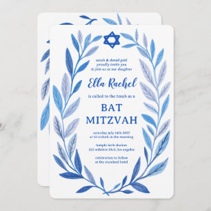 Botanische Wasserfarbe CUSTOM QR Bar Bat Mitzvah Einladung