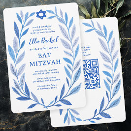 Botanische Wasserfarbe CUSTOM QR Bar Bat Mitzvah Einladung