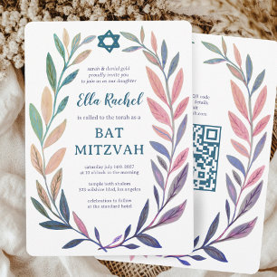 Botanische Wasserfarbe CUSTOM QR Bar/Bat Mizwa Einladung