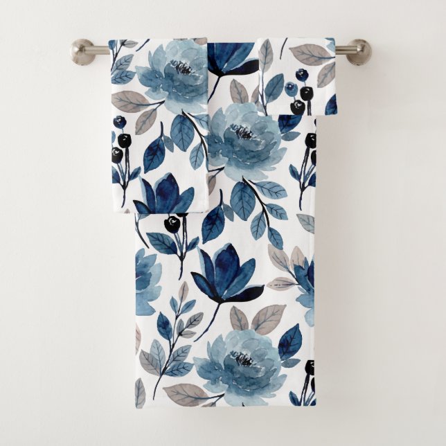 Botanische Wasserfarbe der modernen Marine Badhandtuch Set (Insitu)