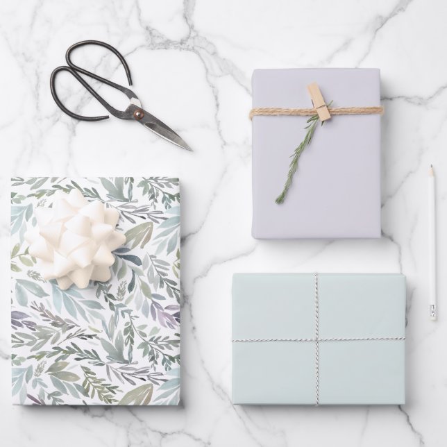 Botanische Wasserfarbe Geschenkpapier Set (Vorderseite)