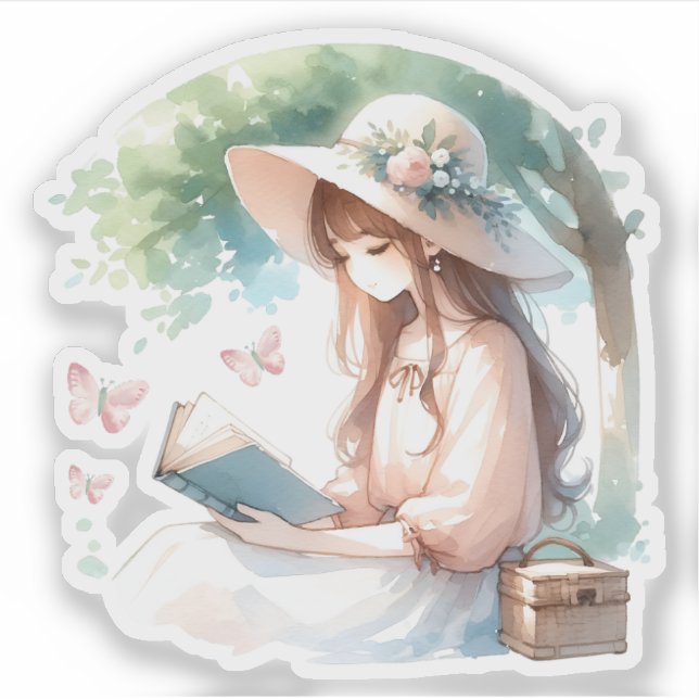 Botanische Wasserfarbe Girl Lesebrille Aufkleber (Vorderseite)