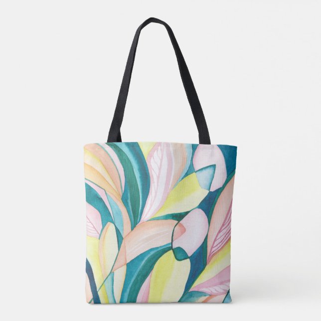 Botanische Wasserfarbe Grün/Gelb Abstrakte Kunst Tasche (Rückseite)