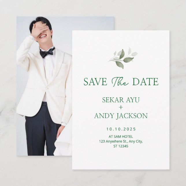 Botanische Wasserfarbe Save The Date (Vorne/Hinten)