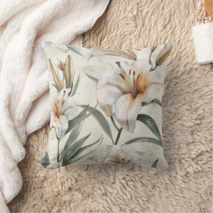 Botanische Wasserfarben in der White Lily Kissen