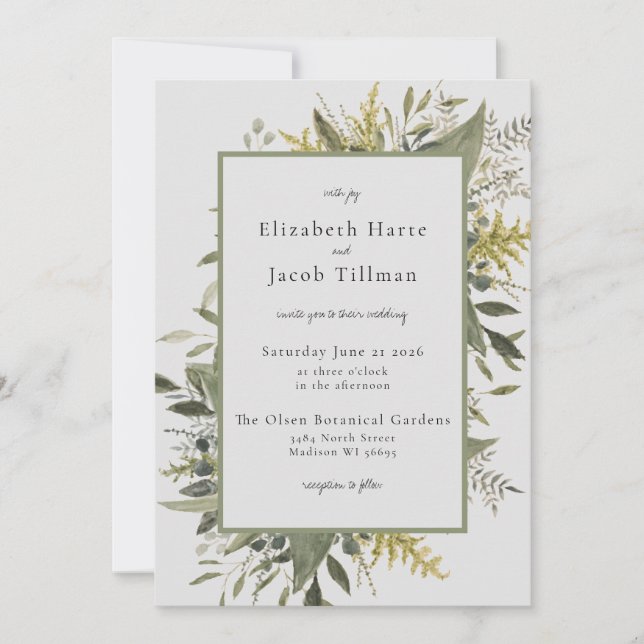 Botanische Wasserfarbenwelt Einladung zur Hochzeit (Vorderseite)