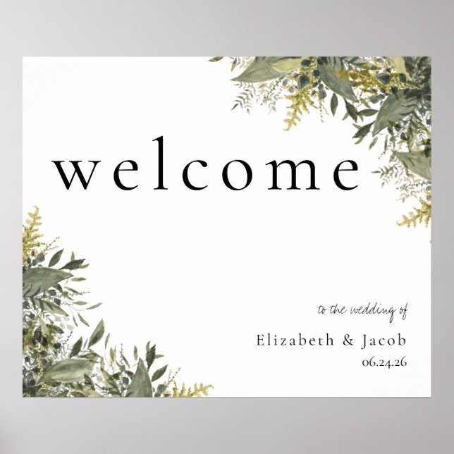 Botanische Wasserfarbenwelt Hochzeit Begrüßungszei Poster (Vorne)