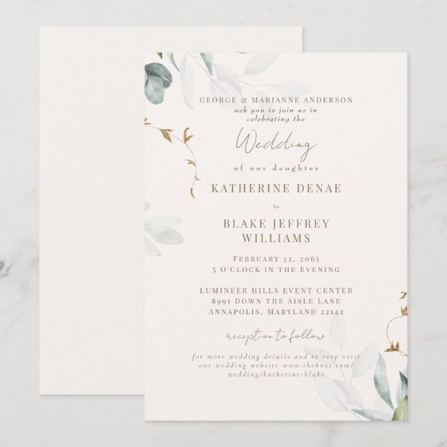 Botanische Website von Light Champagne Wedding II Einladung (Vorne/Hinten)