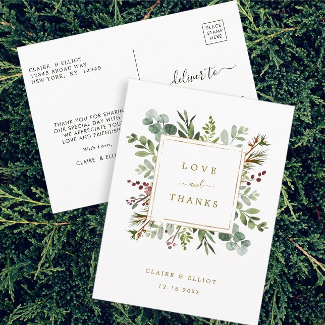 Botanische Weihnachtsfeier Gold Hochzeit Danke Pos Postkarte (Front & Back)
