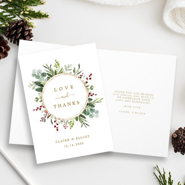 Botanische Weihnachtsgoldene Hochzeit Danke geklap Karte (Front & Inside)