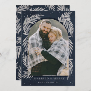 Botanische Weihnachtskarte Navy Silver Merch Feiertagskarte